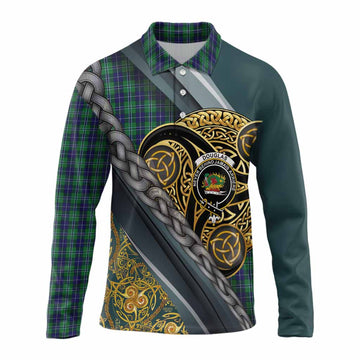 Douglas Tartan Crest Long Sleeve Polo Shirt Scottish Triskele Celtic