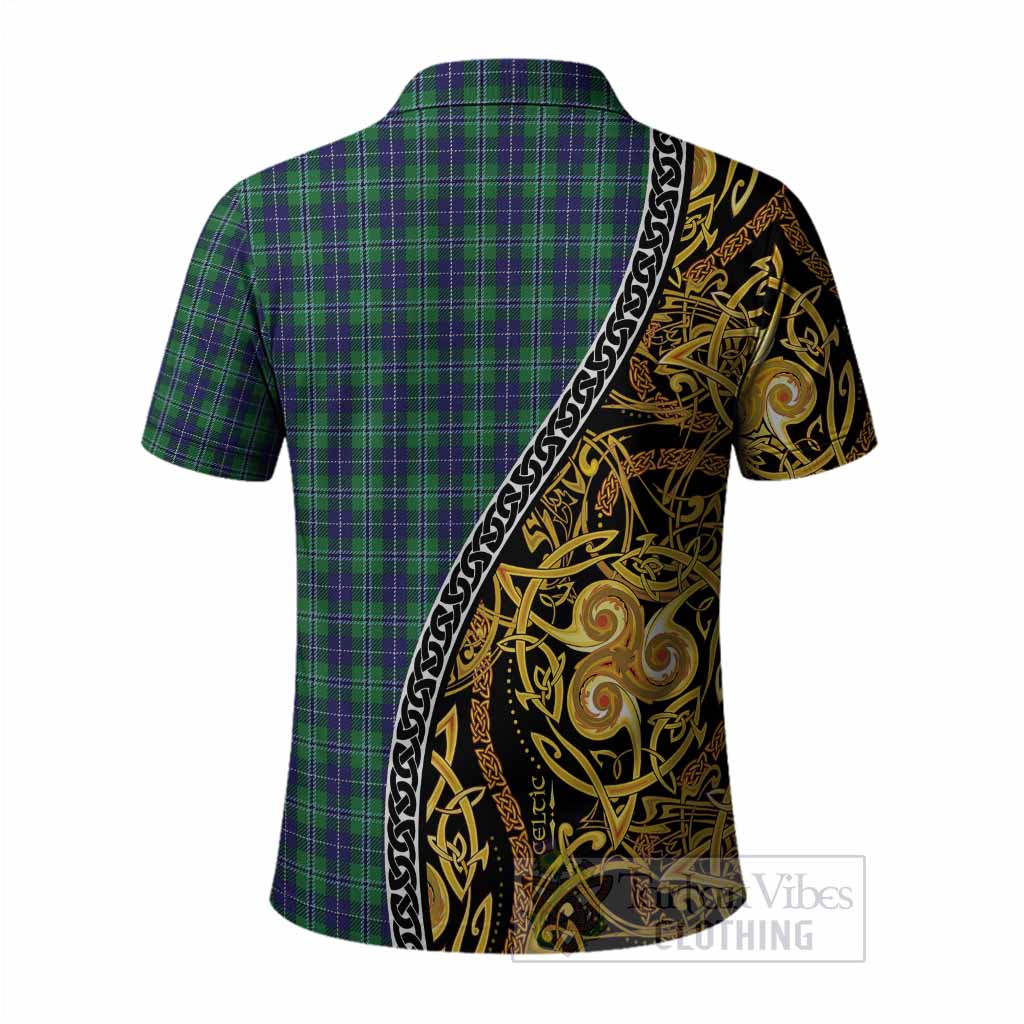 Douglas Tartan Crest Polo Shirt Celtic Knot and Triple Trickle Spiral Symbols