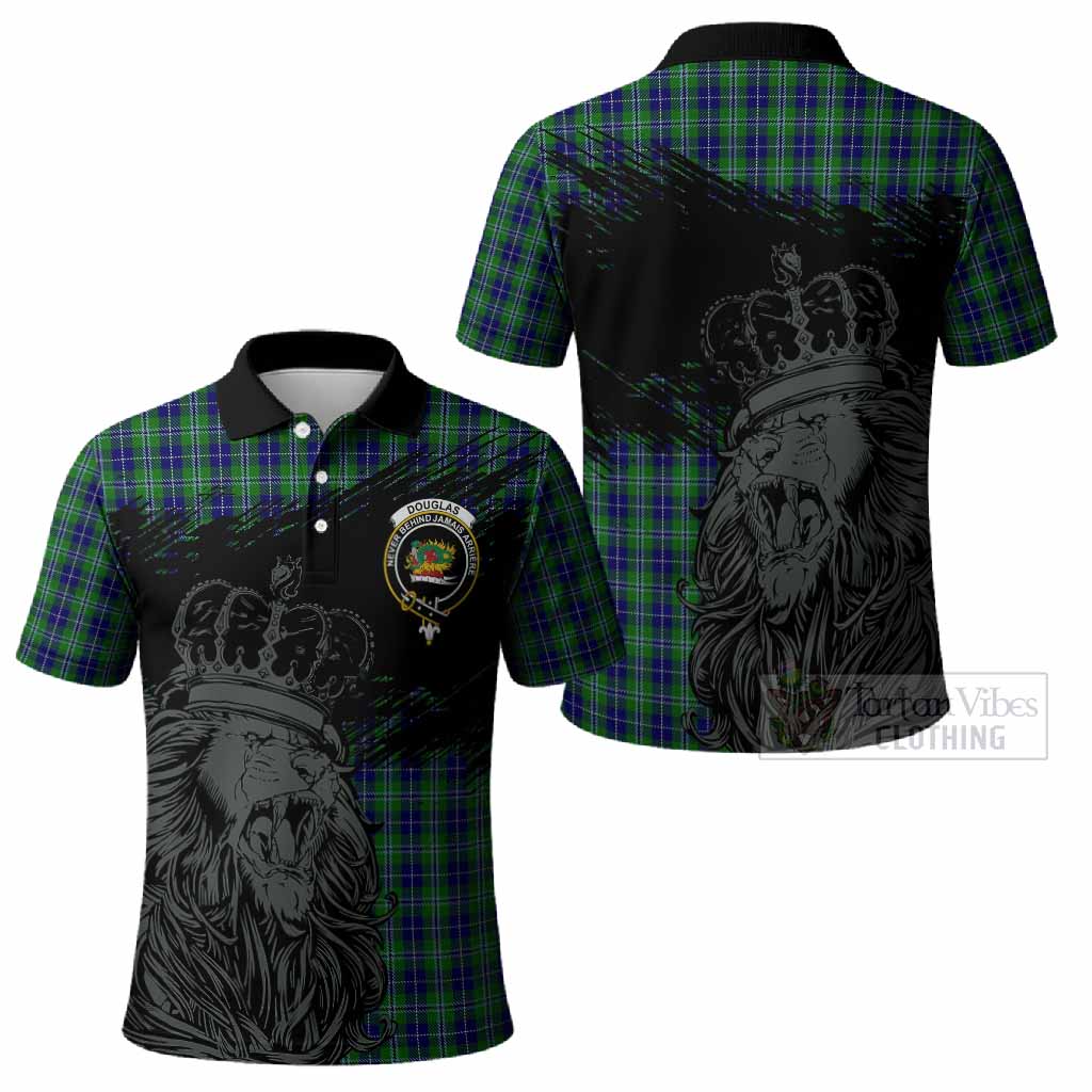 Douglas Tartan Crest Polo Shirt Crowned Lion Heritage Style