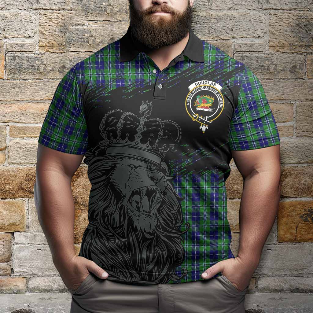 Douglas Tartan Crest Polo Shirt Crowned Lion Heritage Style