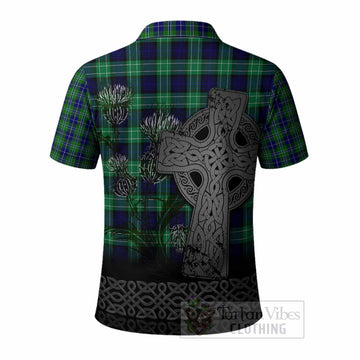 Douglas Tartan Crest Polo Shirt Grunge Celtic Cross Scottish Thistle
