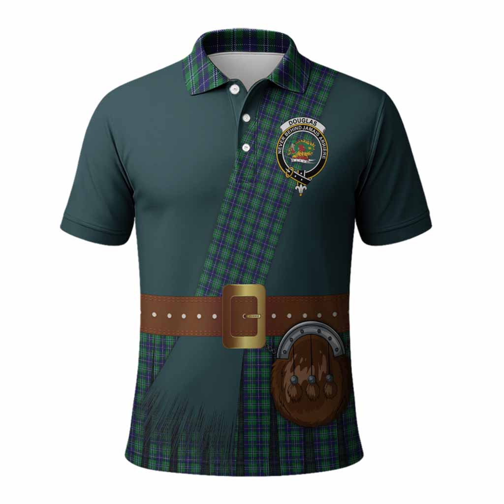 Douglas Tartan Crest Polo Shirt Kilt Costume Style