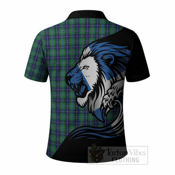 Douglas Tartan Crest Polo Shirt Scottish Golden Lions Wave Flow