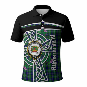 Douglas Tartan Crest Polo Shirt Scottish Thistle Celtic Cross Alba Gu Brath