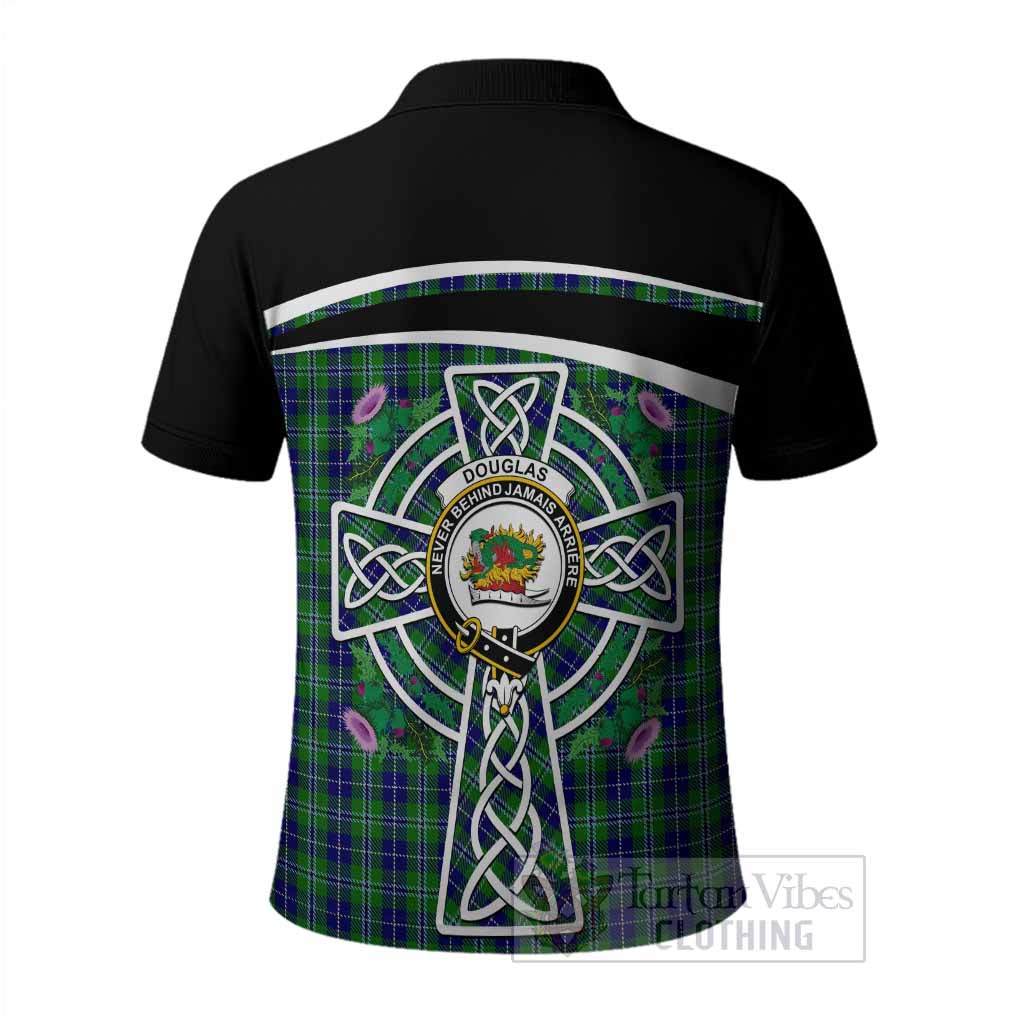 Douglas Tartan Crest Polo Shirt Scottish Thistle Celtic Cross Alba Gu Brath