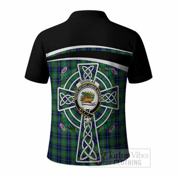 Douglas Tartan Crest Polo Shirt Scottish Thistle Celtic Cross Alba Gu Brath