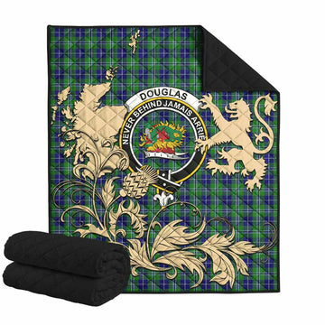 Douglas Tartan Crest Premium Quilt with Scottish Iconic Symbols 