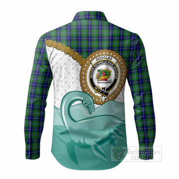 Douglas Tartan Crest Scottish Loch Ness Monster Long Sleeve Button Shirts Happy Ness Scotland Celtic Knot