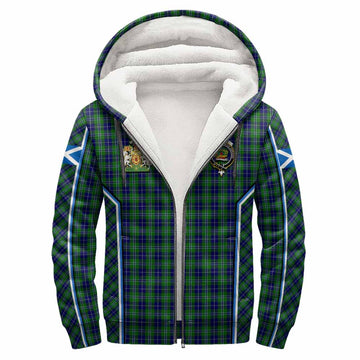 Douglas Tartan Crest Sherpa Hoodie Scotland Coat of Arm Flag Style