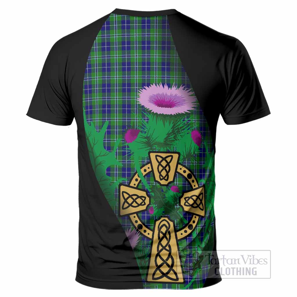 Douglas Tartan Crest T-Shirt Celtic Cross Thistle Flowers