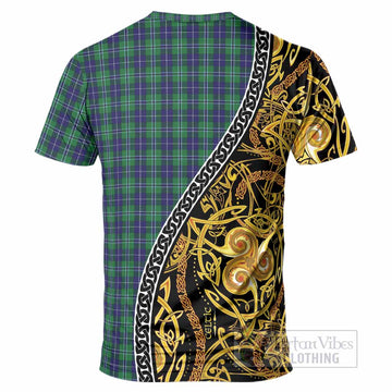 Douglas Tartan Crest T-Shirt Celtic Knot and Triple Trickle Spiral Symbols