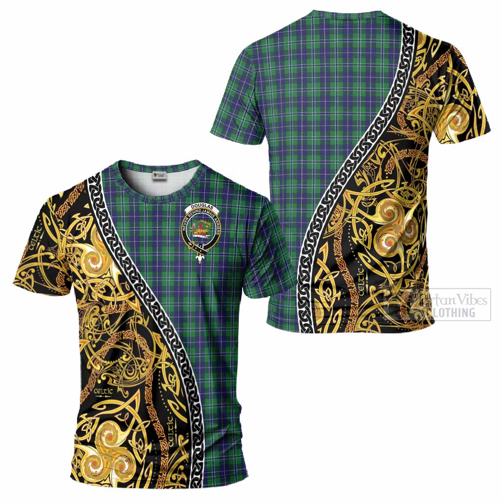 Douglas Tartan Crest T-Shirt Celtic Knot and Triple Trickle Spiral Symbols