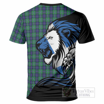 Douglas Tartan Crest T-Shirt Scottish Golden Lions Wave Flow