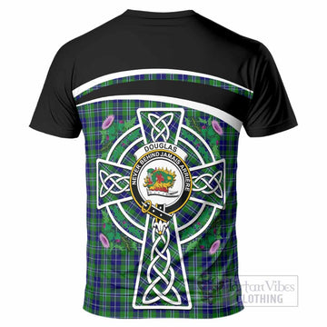 Douglas Tartan Crest T-Shirt Scottish Thistle Celtic Cross Alba Gu Brath