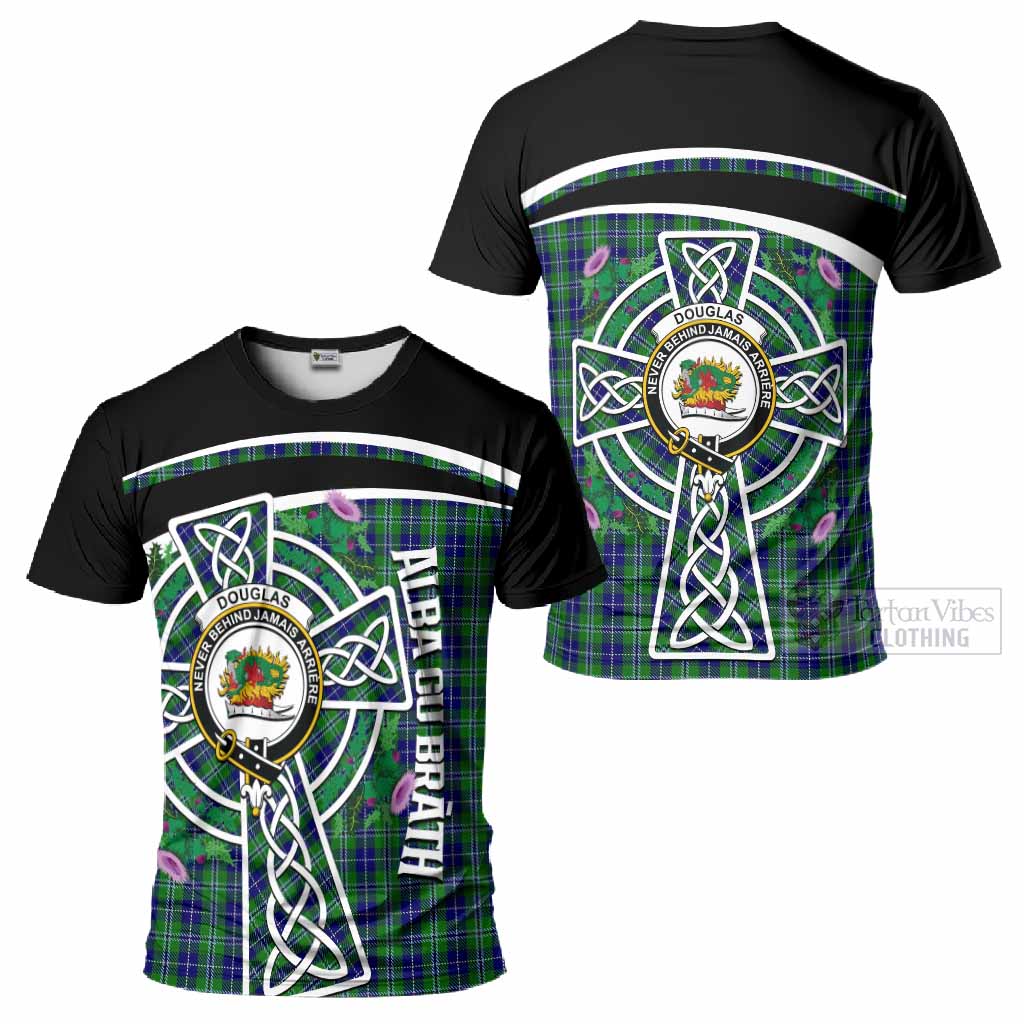 Douglas Tartan Crest T-Shirt Scottish Thistle Celtic Cross Alba Gu Brath