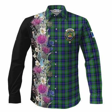 Douglas Tartan Crest Thistle Floral Long Sleeve Button Shirts