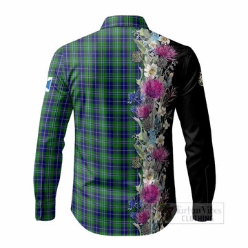 Douglas Tartan Crest Thistle Floral Long Sleeve Button Shirts