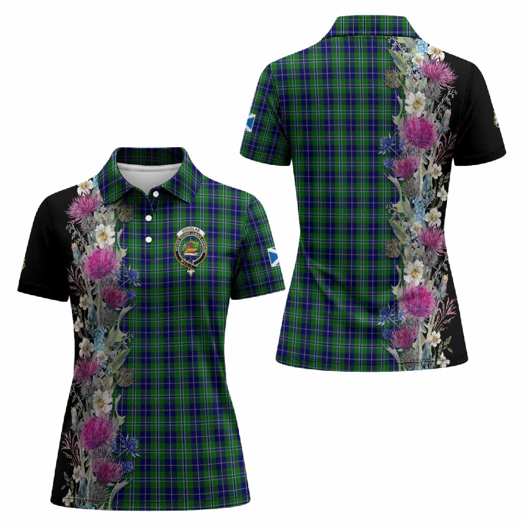 Douglas Tartan Crest Thistle Floral Women Polo Shirt