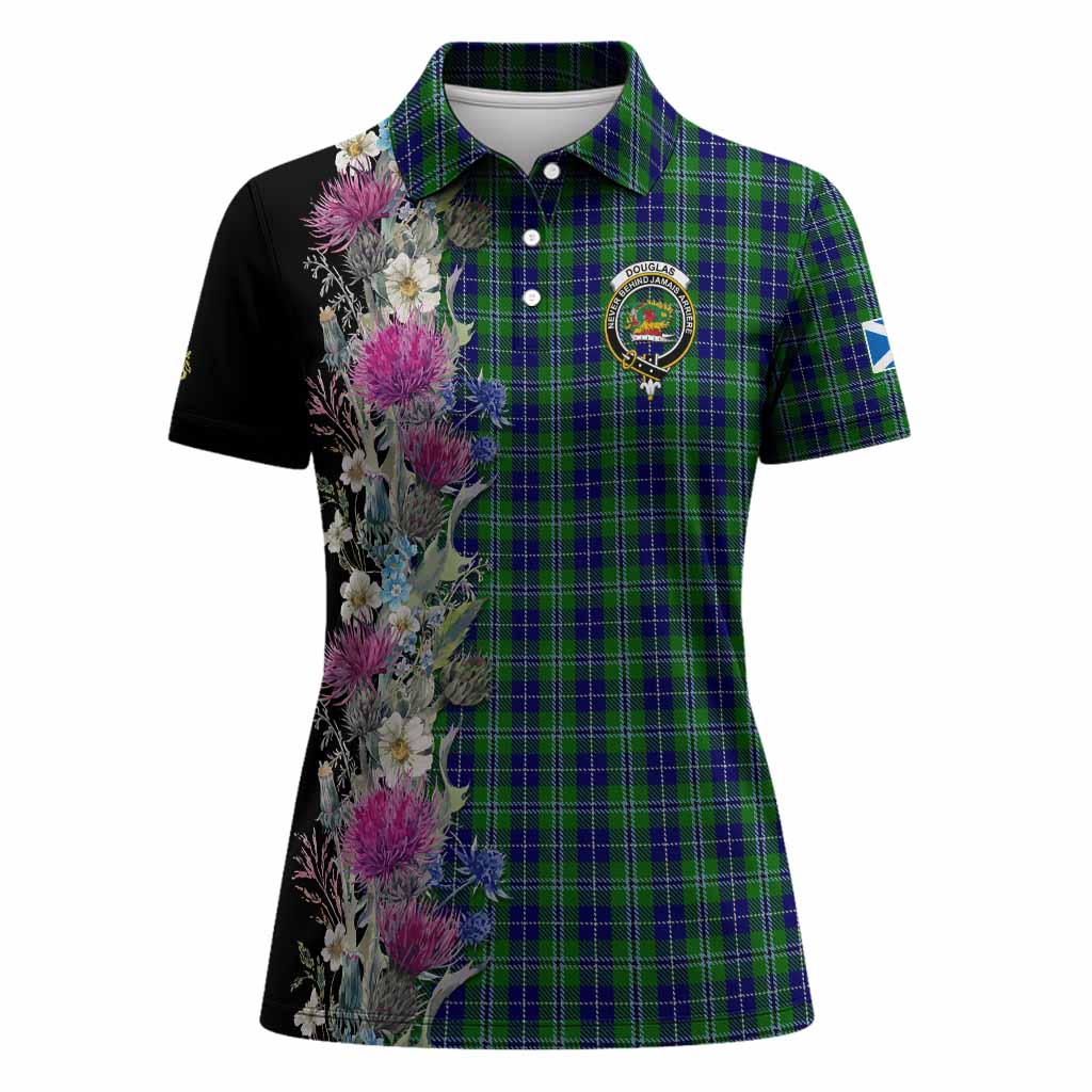 Douglas Tartan Crest Thistle Floral Women Polo Shirt