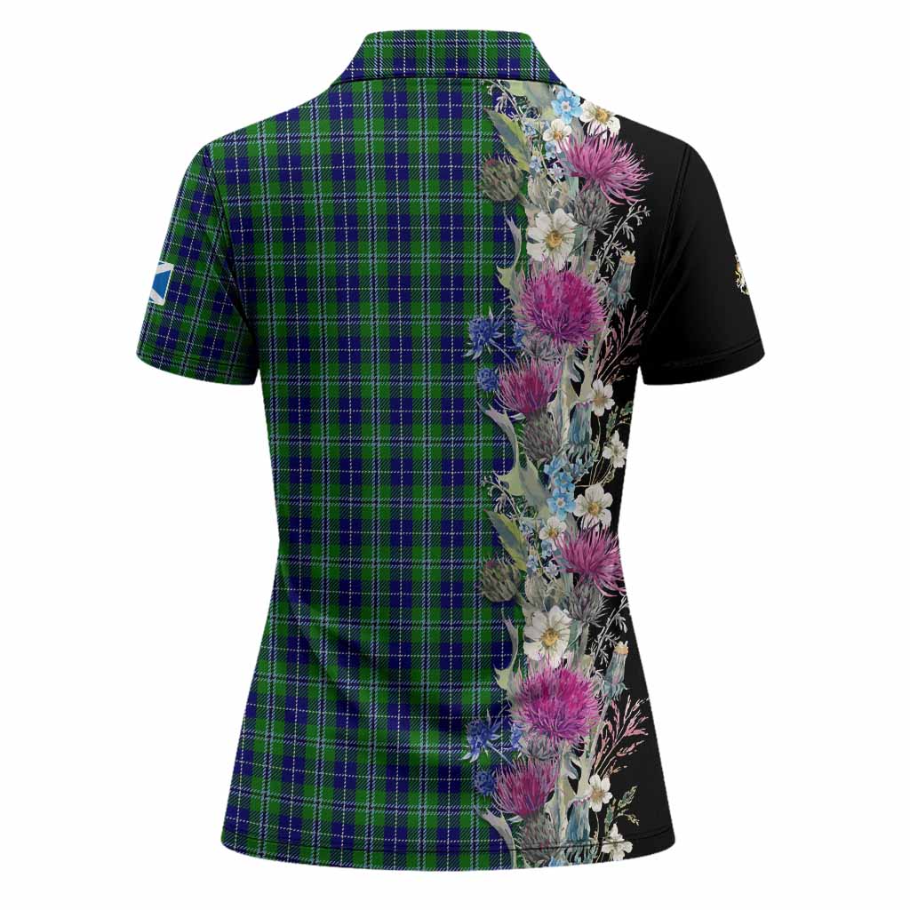 Douglas Tartan Crest Thistle Floral Women Polo Shirt