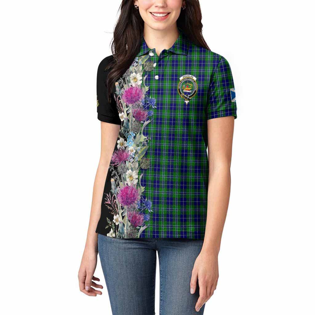 Douglas Tartan Crest Thistle Floral Women Polo Shirt