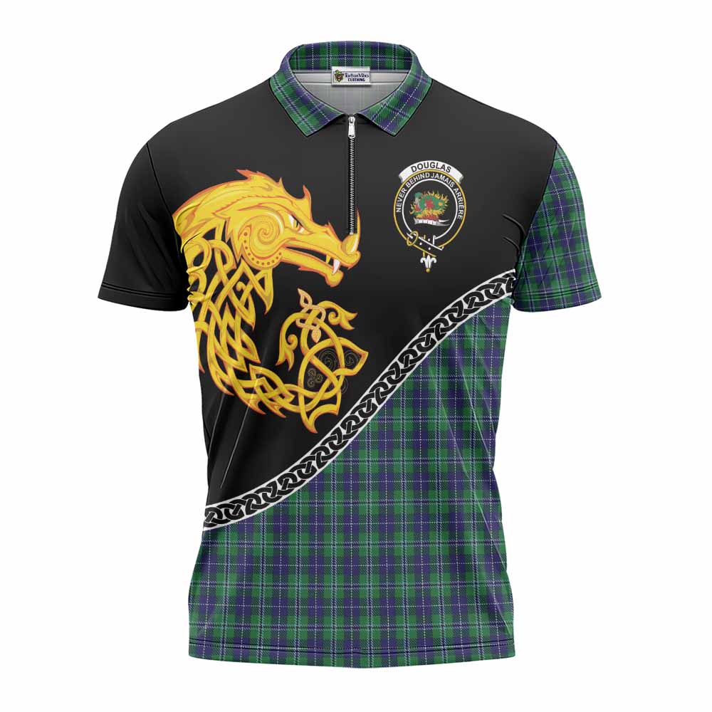 Douglas Tartan Crest Zipper Polo Shirt Legendary Dragon Knot Half Style