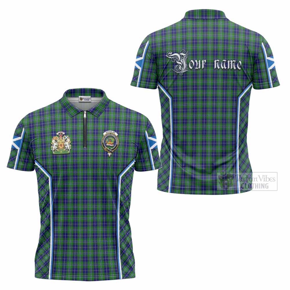 Douglas Tartan Crest Zipper Polo Shirt Scotland Coat of Arm Flag Style - Tartan Vibes Clothing