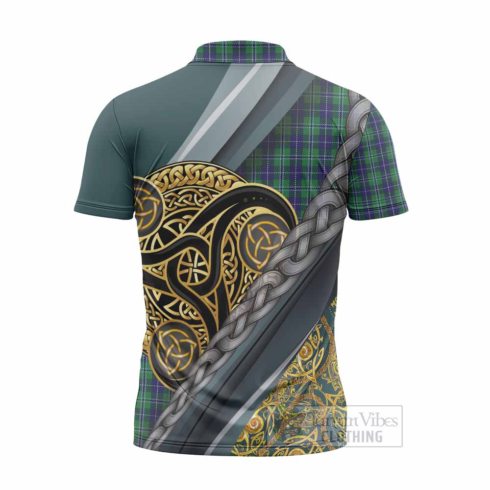 Douglas Tartan Crest Zipper Polo Shirt Scottish Triskele Celtic