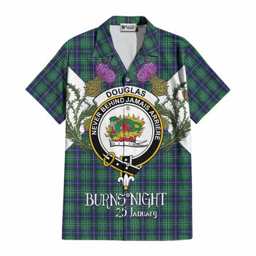 Douglas Tartan Family Crest Cotton Hawaiian Shirt Scottish Burns Night Thistle Floral