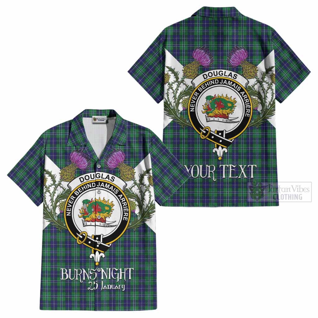 Douglas Tartan Family Crest Cotton Hawaiian Shirt Scottish Burns Night Thistle Floral