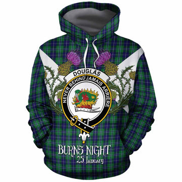 Douglas Tartan Family Crest Cotton Hoodie Scottish Burns Night Thistle Floral