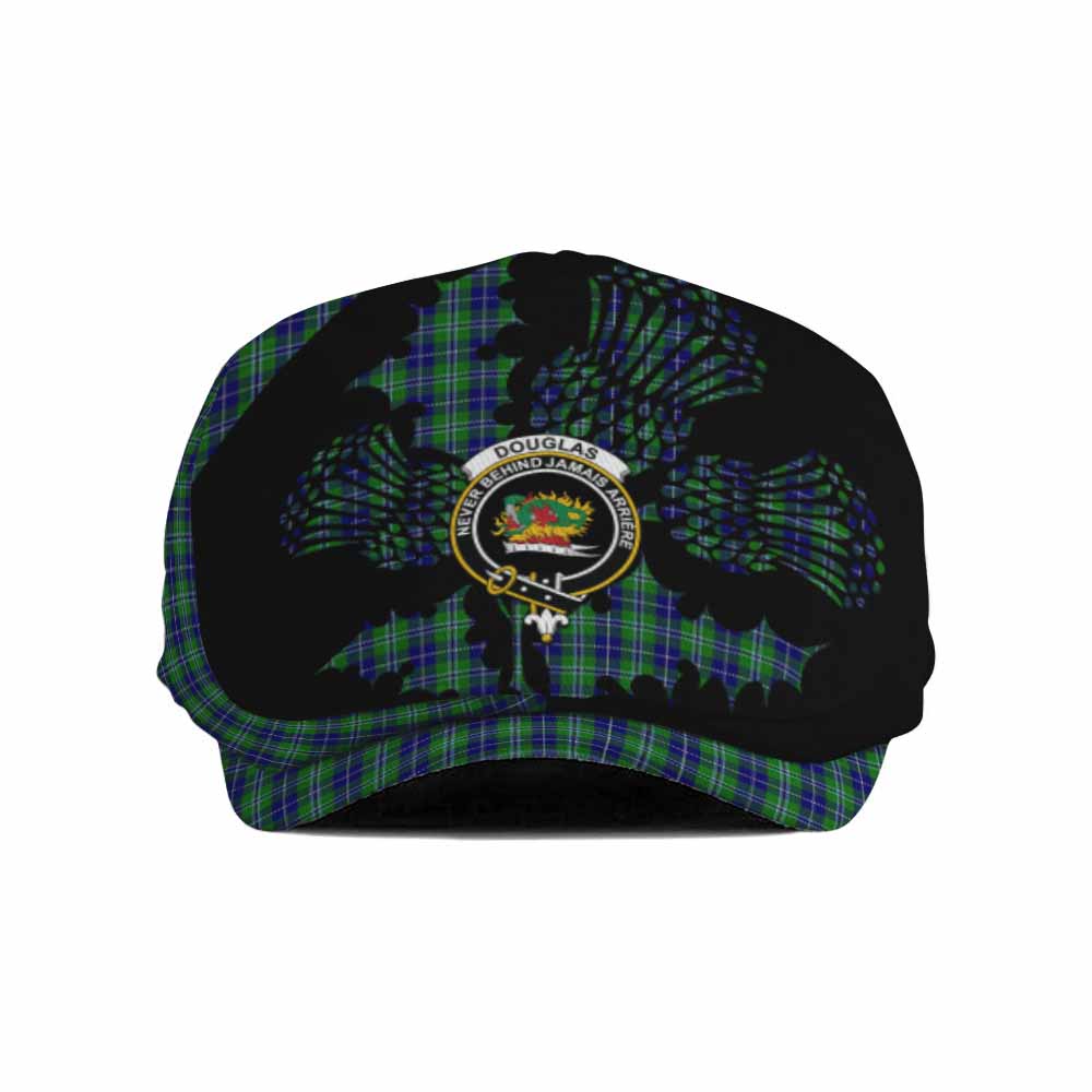 Douglas Tartan Family Crest Flat Cap, Jeff Cap Scotland Thistle Floral
