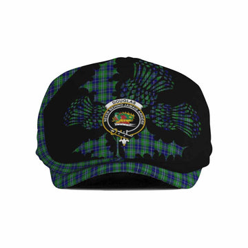Douglas Tartan Family Crest Flat Cap, Jeff Cap Scotland Thistle Floral