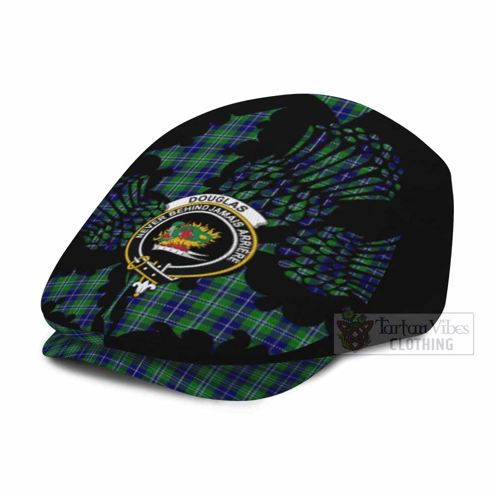 Douglas Tartan Family Crest Flat Cap, Jeff Cap Scotland Thistle Floral