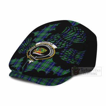 Douglas Tartan Family Crest Flat Cap, Jeff Cap Scotland Thistle Floral