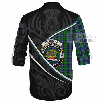 Douglas Tartan Family Crest Ghillie Kilt Shirt Celtic Scottish Thistle Floral