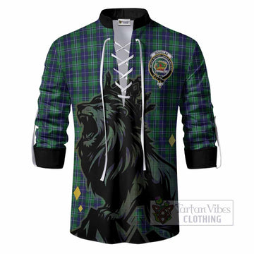 Douglas Tartan Family Crest Ghillie Shirt Crowned Lion Roaring