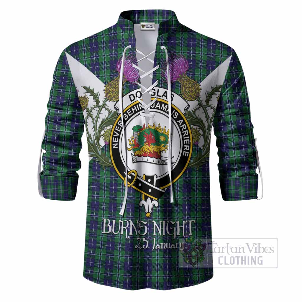 Douglas Tartan Family Crest Ghillie Shirt Scottish Burns Night Thistle Floral