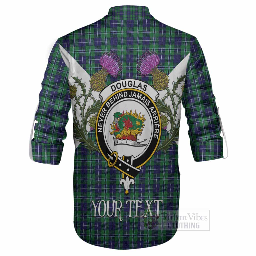 Douglas Tartan Family Crest Ghillie Shirt Scottish Burns Night Thistle Floral