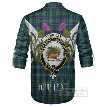 Douglas Tartan Family Crest Ghillie Shirt Scottish Burns Night Thistle Floral