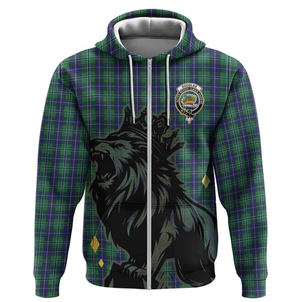 Douglas Tartan Family Crest Hoodie Crowned Lion Roaring