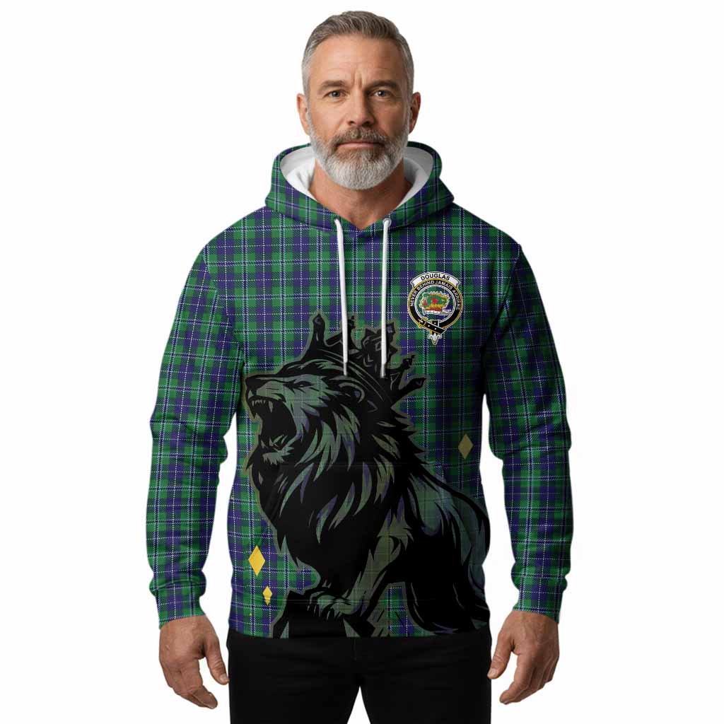 Douglas Tartan Family Crest Hoodie Crowned Lion Roaring