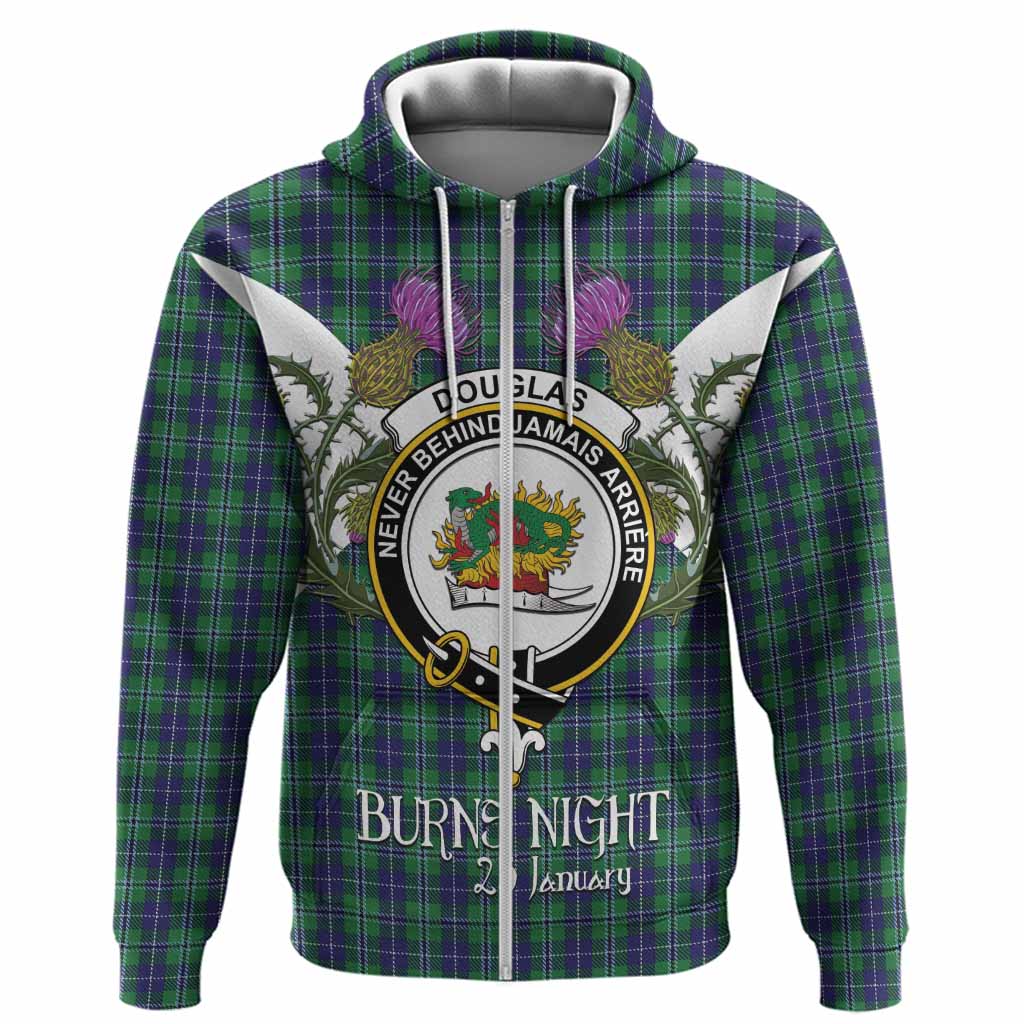 Douglas Tartan Family Crest Hoodie Scottish Burns Night Thistle Floral