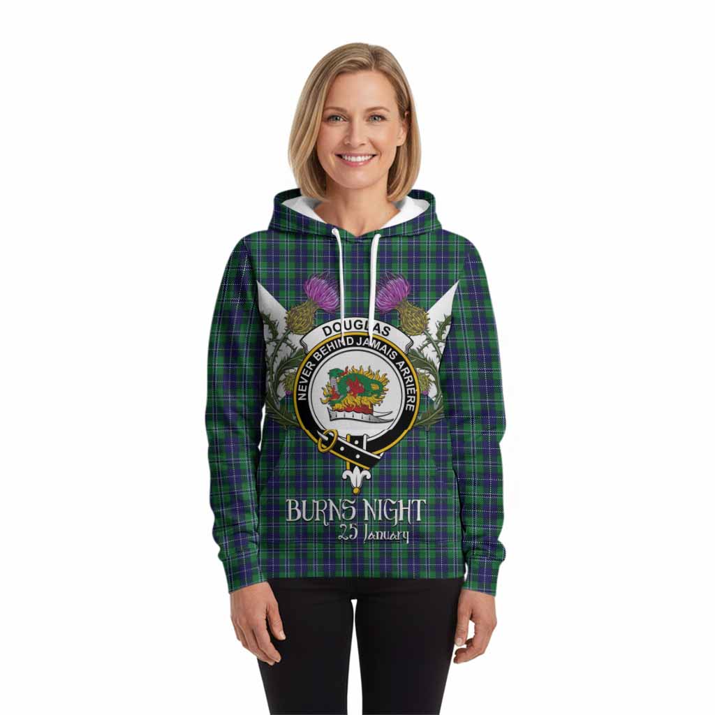 Douglas Tartan Family Crest Hoodie Scottish Burns Night Thistle Floral