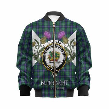 Douglas Tartan Family Crest Kid Bomber Jacket Scottish Burns Night Thistle Floral