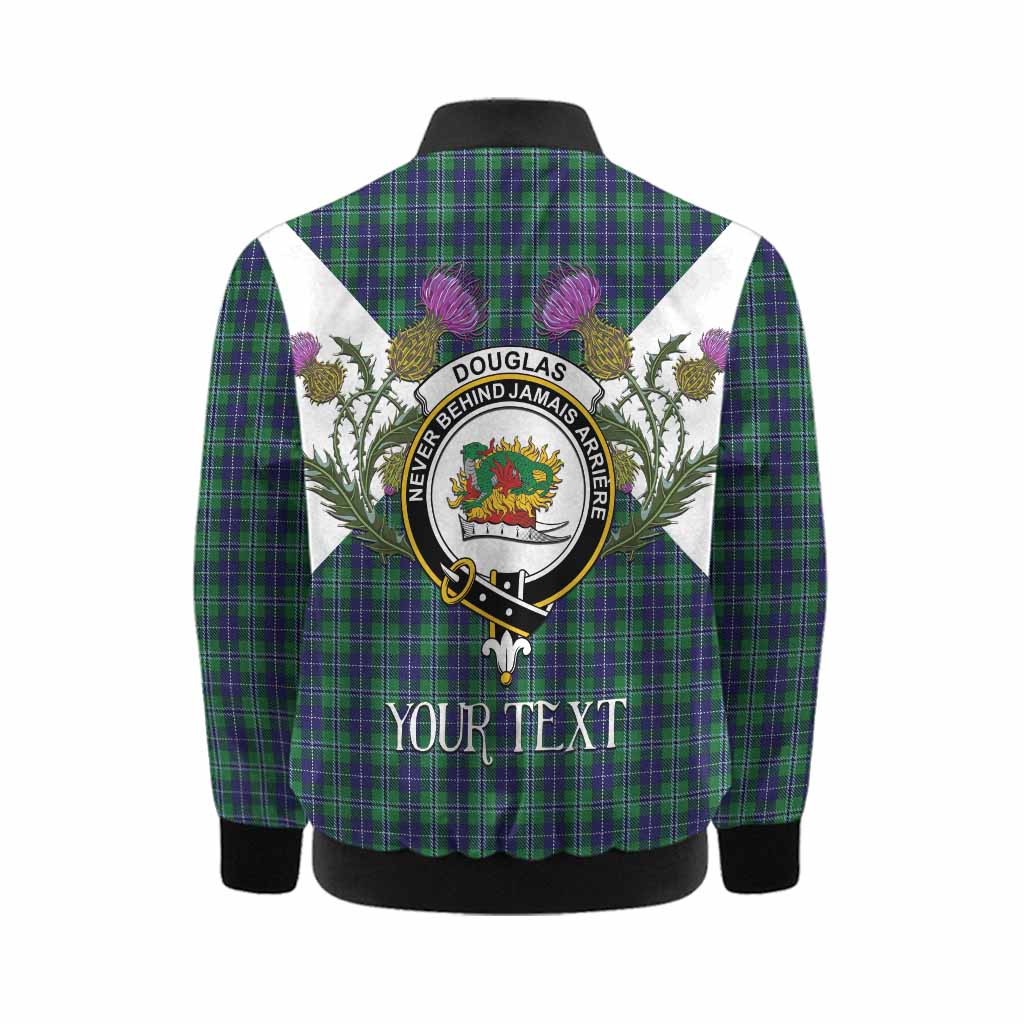 Douglas Tartan Family Crest Kid Bomber Jacket Scottish Burns Night Thistle Floral