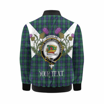 Douglas Tartan Family Crest Kid Bomber Jacket Scottish Burns Night Thistle Floral