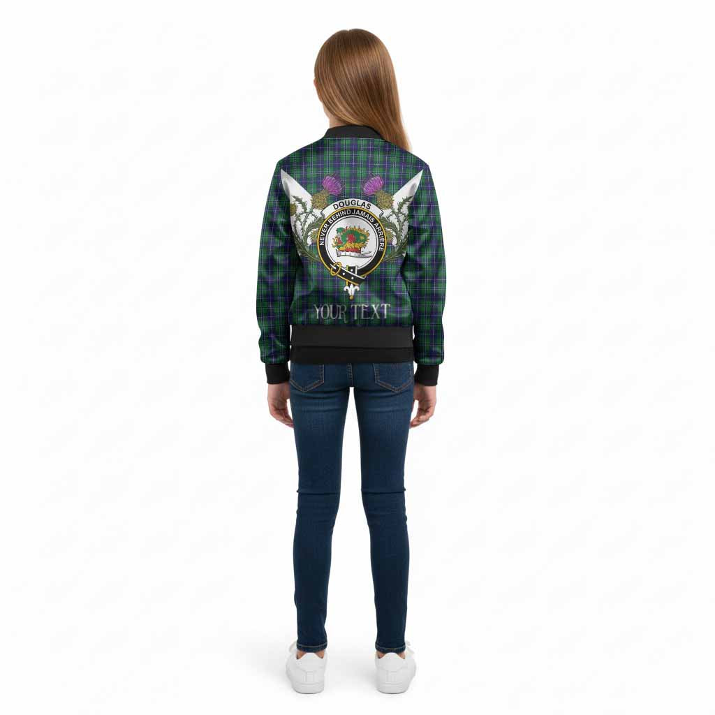 Douglas Tartan Family Crest Kid Bomber Jacket Scottish Burns Night Thistle Floral