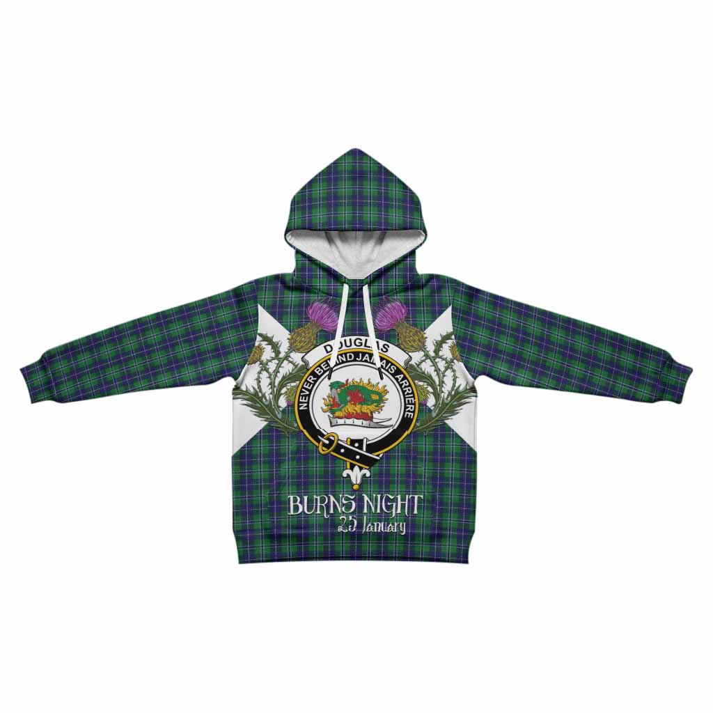 Douglas Tartan Family Crest Kid Hoodie Scottish Burns Night Thistle Floral