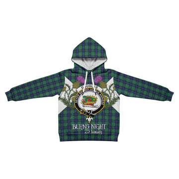 Douglas Tartan Family Crest Kid Hoodie Scottish Burns Night Thistle Floral